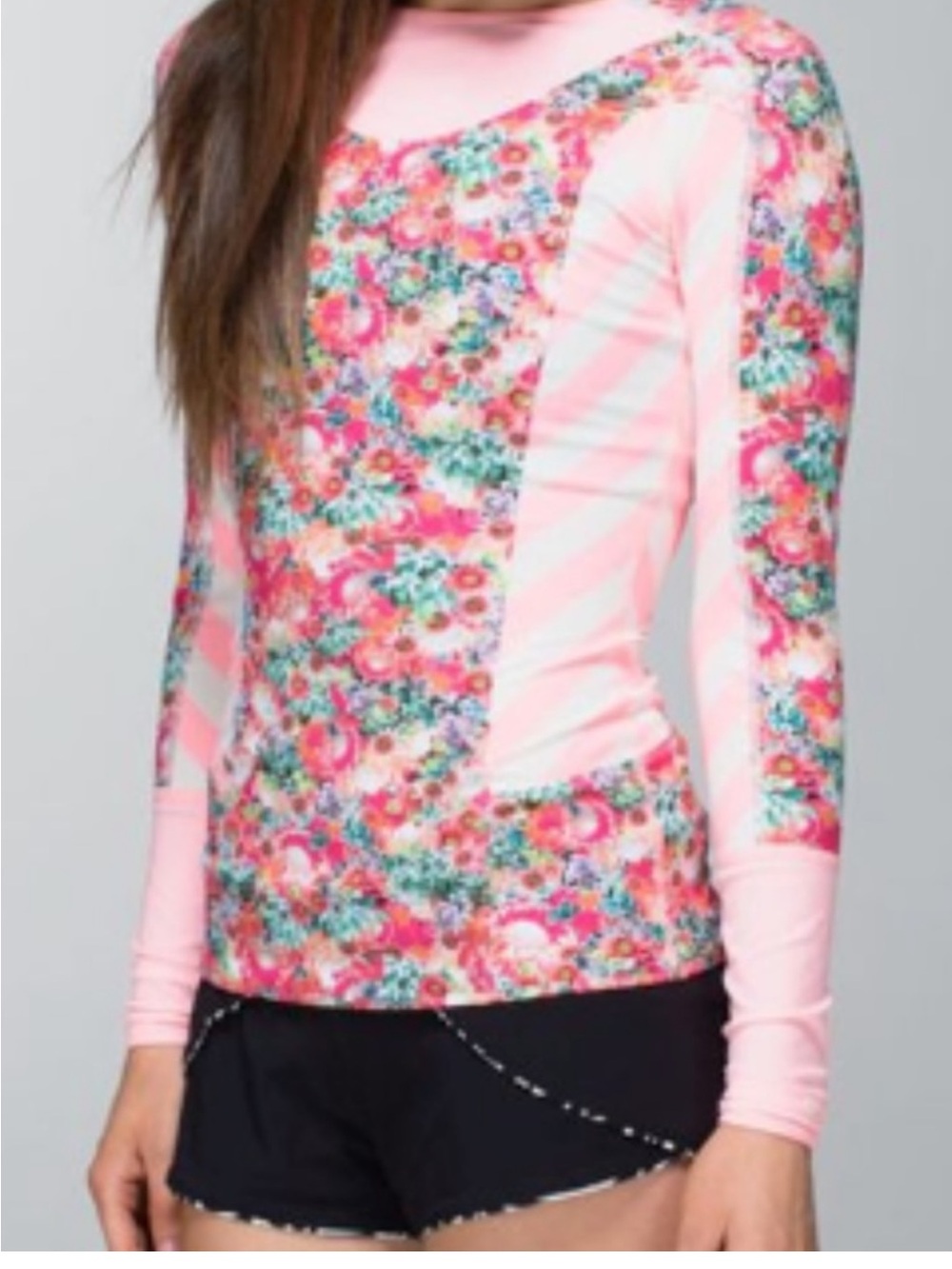 LululemonFloral Pink Long Sleeve Rash Guard